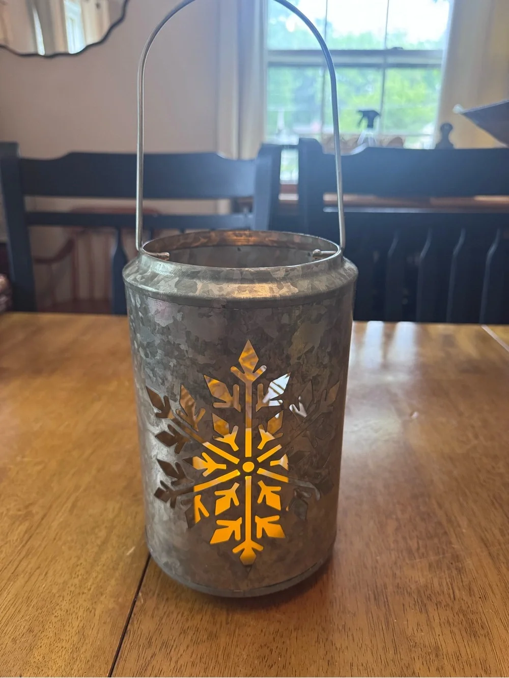 Galvanized Snowflake Metal Lantern - Silver